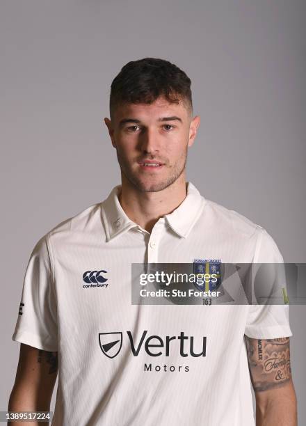 Durham player Jack Campbell pictured in County Championship kit during the photocall ahead of the 2022 Cricket season at The Riverside on April 04,...