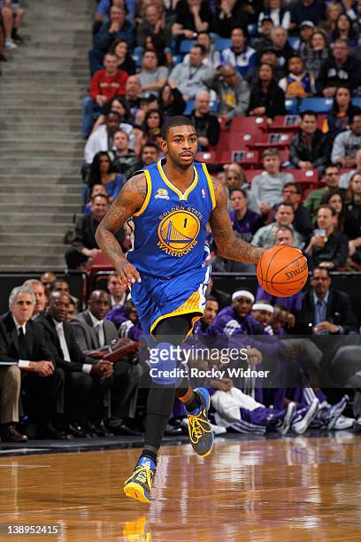Dorell Wright of the Golden State Warriors advances the ball up the court against the Sacramento Kings at Power Balance Pavilion on February 4, 2012...