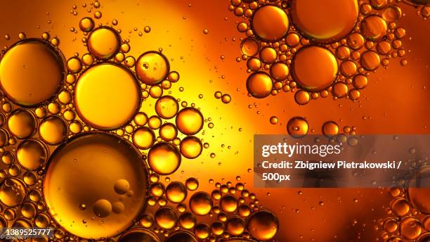 close-up of oil in water on glass container - 水につかる ストックフォトと画像