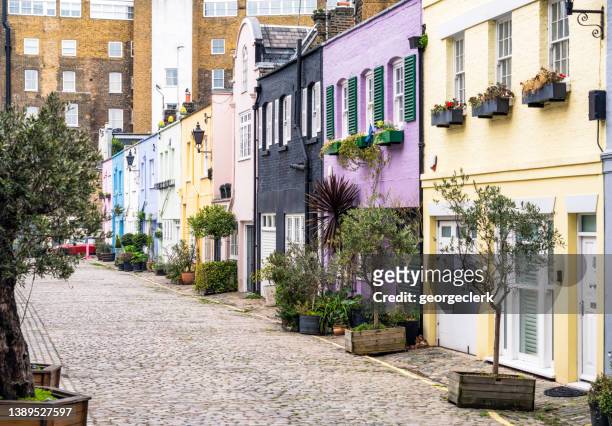colourful mews houses in london - notting hill london stock pictures, royalty-free photos & images