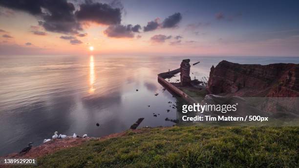 sea against sky during sunset,heligoland,germany - helgoland stock-fotos und bilder