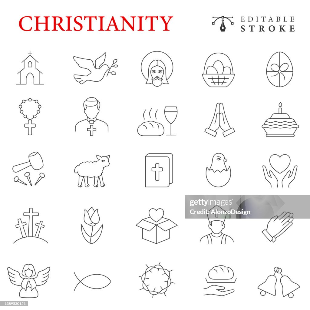 Christianity Line Icon Set.