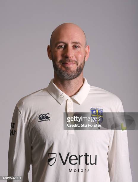 Durham player Chris Rushworth pictured in County Championship kit during the photocall ahead of the 2022 Cricket season at The Riverside on April 04,...