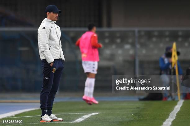 Alexander Blessin head coach of Genoa CFC during the Serie A match between Hellas and Genoa CFC at Stadio Marcantonio Bentegodi on April 04, 2022 in...