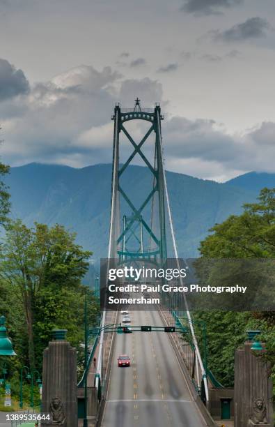 lions gate or first narrows bridge, vancouver, british columbia, - vancouver lions gate stock pictures, royalty-free photos & images