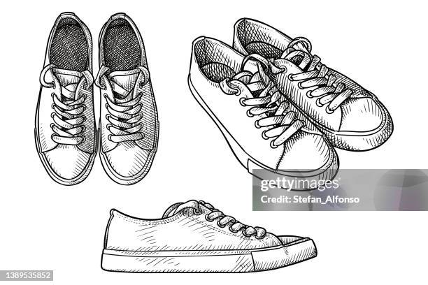 Set Of Vector Drawings Of A Pair Of Trainers Shoes High-Res Vector Graphic  - Getty Images