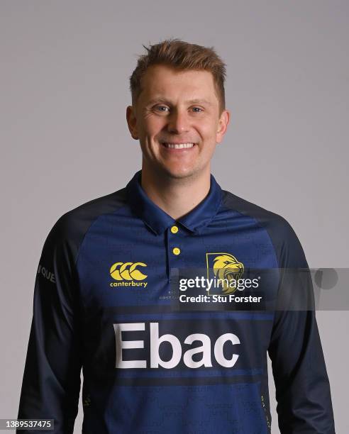 Durham captain Scott Borthwick pictured in One Day kit during the photocall ahead of the 2022 Cricket season at The Riverside on April 04, 2022 in...