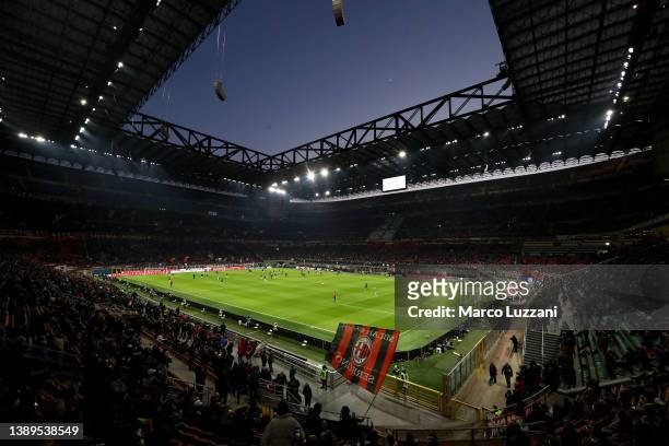 General view inside the stadium prior to the Serie A match between AC Milan and Bologna FC at Stadio Giuseppe Meazza on April 04, 2022 in Milan,...