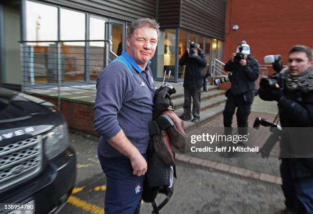 Ally McCoist coach of Rangers arrives at Ibrox Stadium on February 14, 2012 in Glasgow, Scotland. HM Revenue and Customs lodged a petition at the...