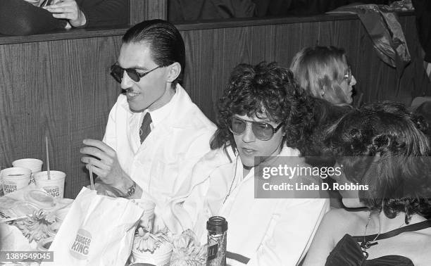 Ron Mael and Russell Mael of Sparks enjoy themselves at a post-concert press party in their honor on 9 May 1975. The New York gala was held at a...