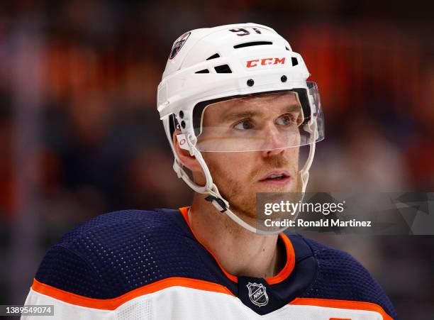 Connor McDavid of the Edmonton Oilers at Honda Center on April 03, 2022 in Anaheim, California.