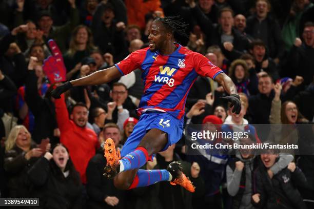 Jean-Philippe Mateta of Crystal Palace celebrates scoring the opening goal during the Premier League match between Crystal Palace and Arsenal at...