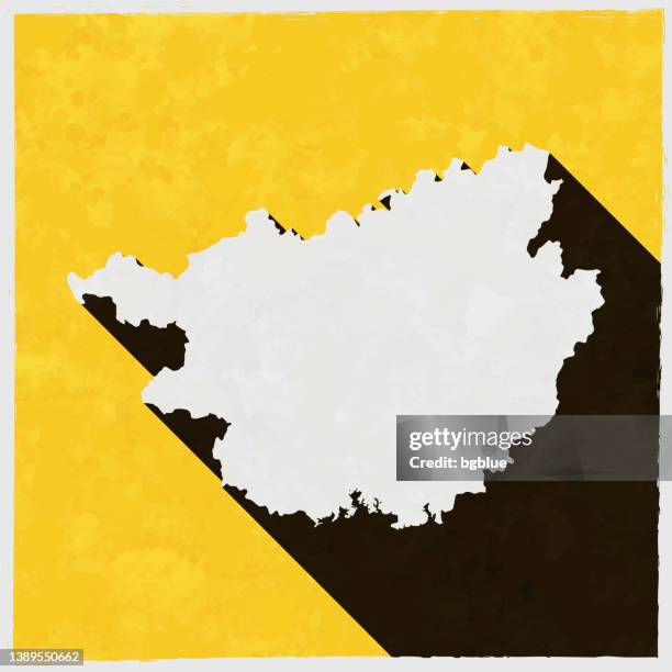 guangxi map with long shadow on textured yellow background - grunge border frame stock illustrations