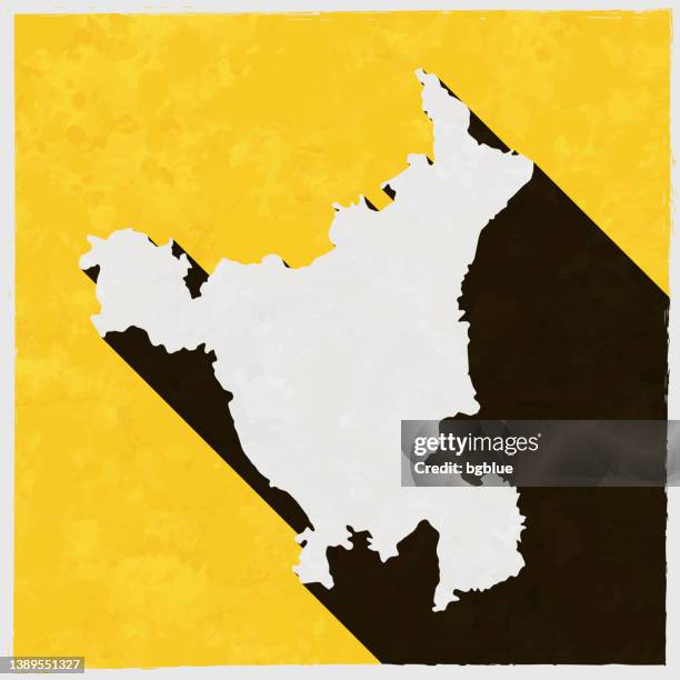 haryana map with long shadow on textured yellow background - grunge border frame stock illustrations