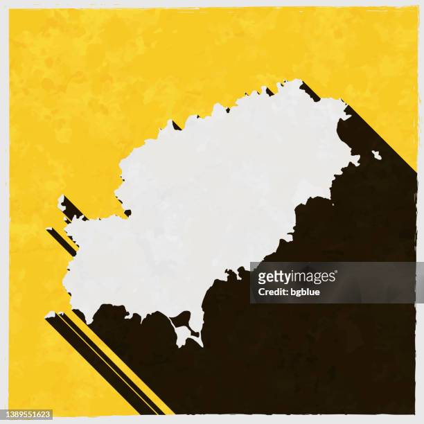 ibiza map with long shadow on textured yellow background - ibiza island stock illustrations