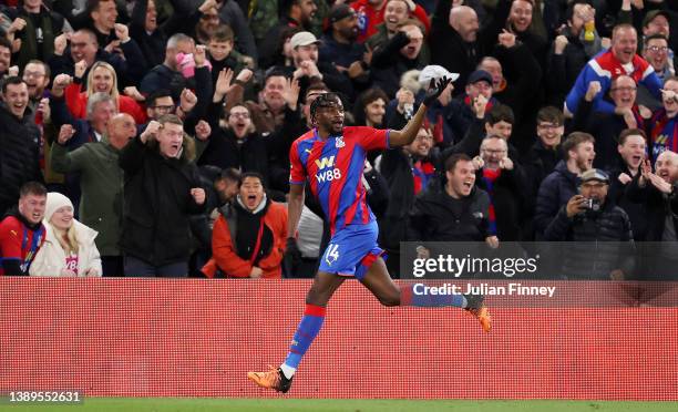 Jean-Philippe Mateta of Crystal Palace celebrates after scoring their side's first goal during the Premier League match between Crystal Palace and...