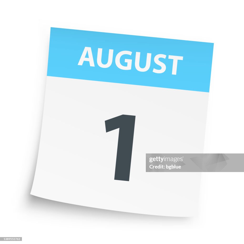 August 1 - Daily Calendar on white background
