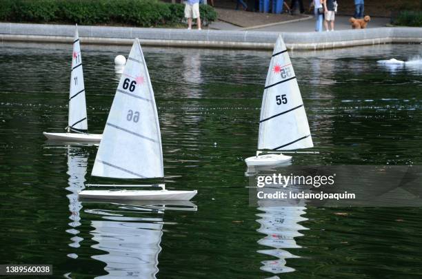 sailing on central park - remote controlled photos et images de collection