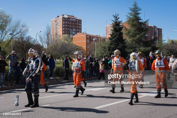 People dressed with Star Wars costumes take part in a parade during a charity event in favor of several associations in the area in Aluche, April 3...