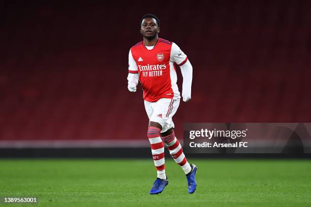 Nathan Butler-Oyedeji of Arsenal runs off the ball during the Premier League 2 match between Arsenal U23 and Manchester City U23 at Emirates Stadium...