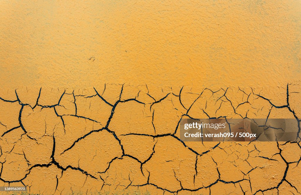 Cracked and damaged painted surface of a building or wall