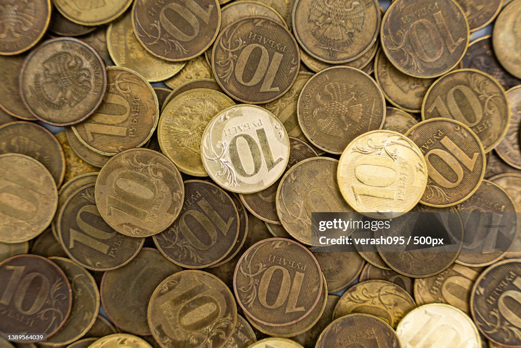 Russian coins,Rubles Background and texture of Russian money