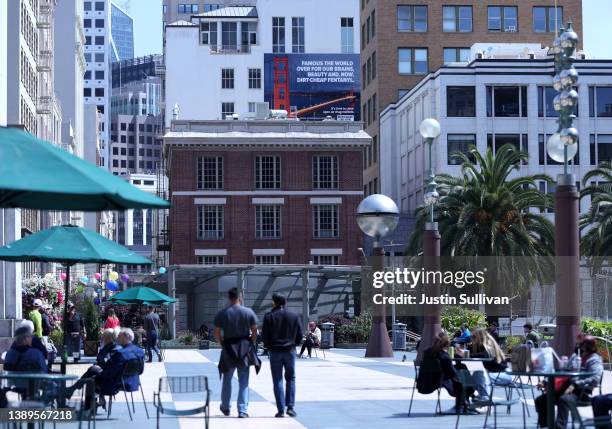 New controversial billboard that warns against fentanyl is posted near Union Square on April 04, 2022 in San Francisco, California. The group Mothers...