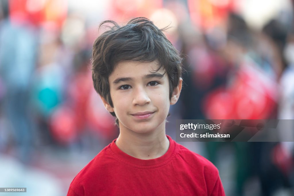 Turkish elementary school boy celebrating National Sovereignty Day