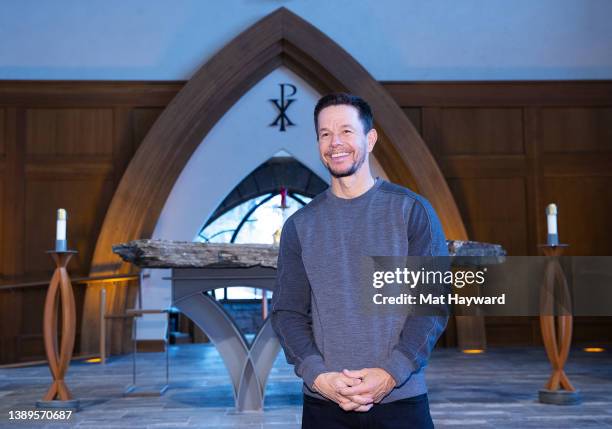 Mark Wahlberg visits All Saints Chapel at Carroll College on behalf of the film FATHER STU on April 04, 2022 in Helena, Montana.
