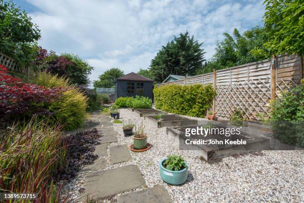 back garden exterior views - landscaped stock pictures, royalty-free photos & images