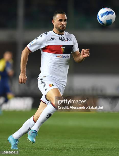 Nikola Maksimovic of Genoa CFC in action during the Serie A match between Hellas and Genoa CFC at Stadio Marcantonio Bentegodi on April 04, 2022 in...