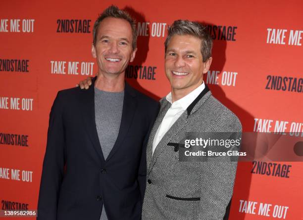 Neil Patrick Harris and David Burtka pose at the opening night of Second Stage Theater's production of "Take Me Out" on Broadway at The Hayes Theatre...