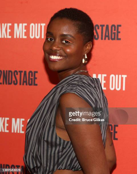 Denée Benton poses at the opening night of Second Stage Theater's production of "Take Me Out" on Broadway at The Hayes Theatre on April 4, 2022 in...