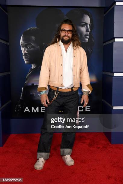 Jason Momoa attends the Los Angeles Premiere Of "Ambulance" at Academy Museum of Motion Pictures on April 04, 2022 in Los Angeles, California.