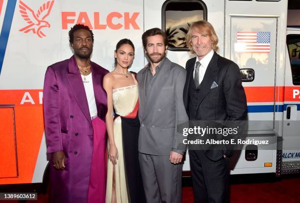 Yahya Abdul-Mateen II, Eiza Gonzalez, Jake Gyllenhaal and Michael Bay attend the Los Angeles Premiere Of "Ambulance" at Academy Museum of Motion...