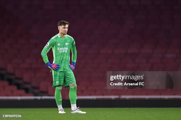 Hubert Graczyk of Arsenal looks on during the Premier League 2 match between Arsenal U23 and Manchester City U23 at Emirates Stadium on April 04,...