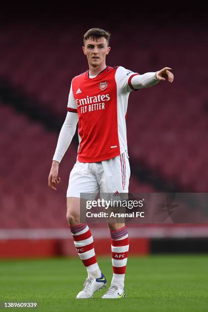 Alex Kirk of Arsenal gives their team instructions during the Premier League 2 match between Arsenal U23 and Manchester City U23 at Emirates Stadium...