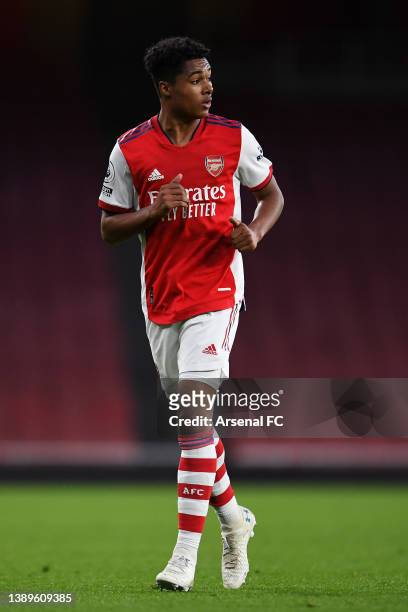 Reuell Walters of Arsenal runs off the ball during the Premier League 2 match between Arsenal U23 and Manchester City U23 at Emirates Stadium on...