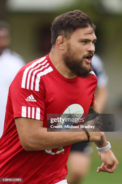 Chiefs Angus Ta'avao during a Chiefs Super Rugby Pacific training session at Ruakura Training Field on April 05, 2022 in Hamilton, New Zealand.