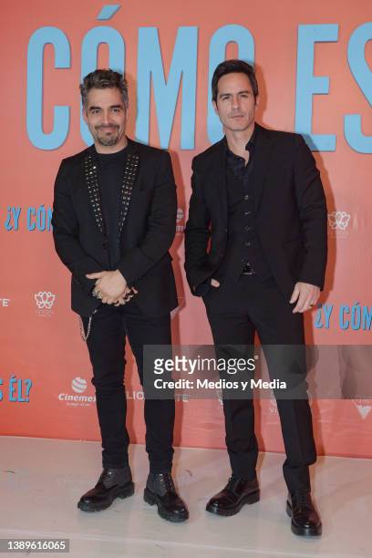 Omar Chaparro and Mauricio Ochmann pose for photo during a Red Carpet at Cinemex Antara, on April 4, 2022 in Mexico City, Mexico.
