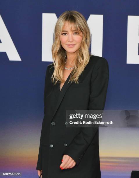 Hassie Harrison attends the Los Angeles Premiere of "Ambulance" at Academy Museum of Motion Pictures on April 04, 2022 in Los Angeles, California.