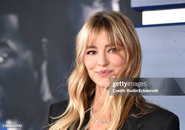 Hassie Harrison attends the Los Angeles Premiere of "Ambulance" at Academy Museum of Motion Pictures on April 04, 2022 in Los Angeles, California.