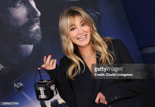 Hassie Harrison attends the Los Angeles premiere of "Ambulance" at the Academy Museum of Motion Pictures on April 04, 2022 in Los Angeles, California.