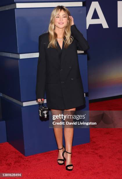 Hassie Harrison attends the Los Angeles premiere of "Ambulance" at the Academy Museum of Motion Pictures on April 04, 2022 in Los Angeles, California.