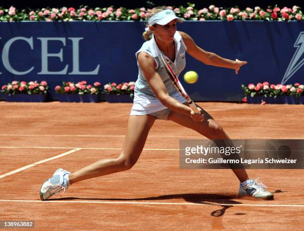 Gisela Dulko, from Argentina, hits the ball during a match against Katherin Woerle of Germany during the XX edition of WTA Bogota Open on February...