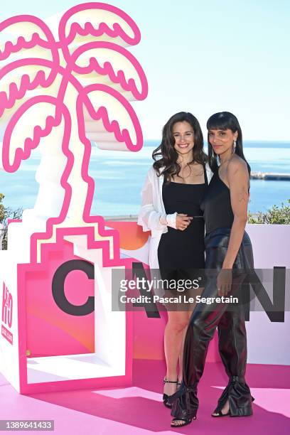 Lucie Lucas and Tamara Marthe attend the "Cannes Confidential" photocall during the 5th Canneseries Festival on April 05, 2022 in Cannes, France.