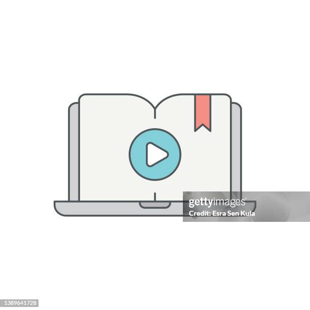 video tutorial flat line icon with editable stroke - e reader white background stock illustrations