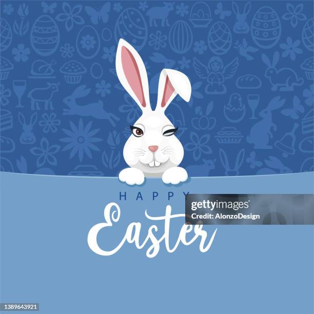 easter card with rabbit. easter seamless pattern. - easter bunny cartoon stock illustrations