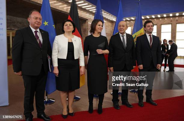 Romanian Foreign Minister Bogdan Aurescu, Modovan Prime Minister Natalia Gavrilita, German Foreign Minister Annalena Baerbock, French Foreign...