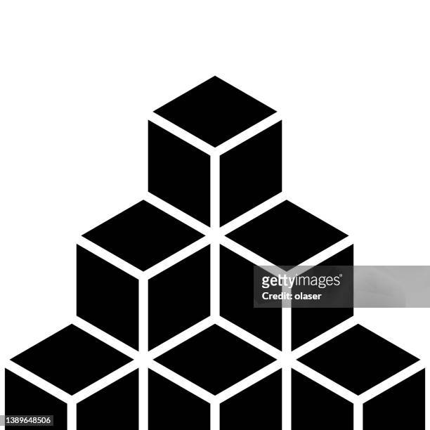 six cubes stacked in mini pyramid - block shape stock illustrations